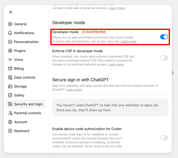 Enabling Developer mode in ChatGPT for Jibble MCP